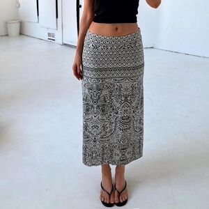 Y2K Black & White Floral Paisley Maxi Skirt